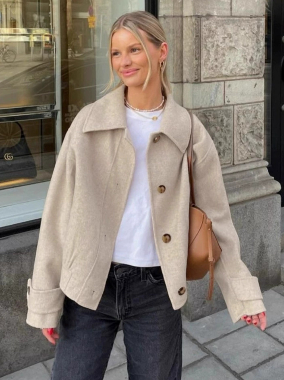 Forever 21 Vintage Barn Style Khaki Wool Lapel Jacket Winter